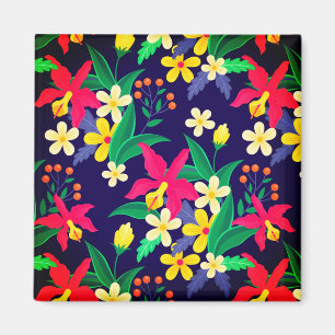 Colourful Exotic Flowers Leaves Pattern-23021 Magnet