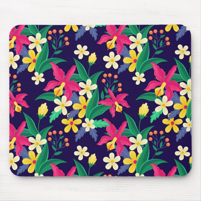 Colourful Exotic Flowers Leaves Pattern-23021 Mouse Pad (Front)