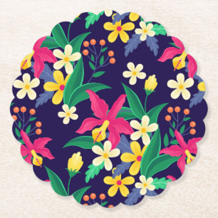 Colourful Exotic Flowers Leaves Pattern-23021 Paper Coaster