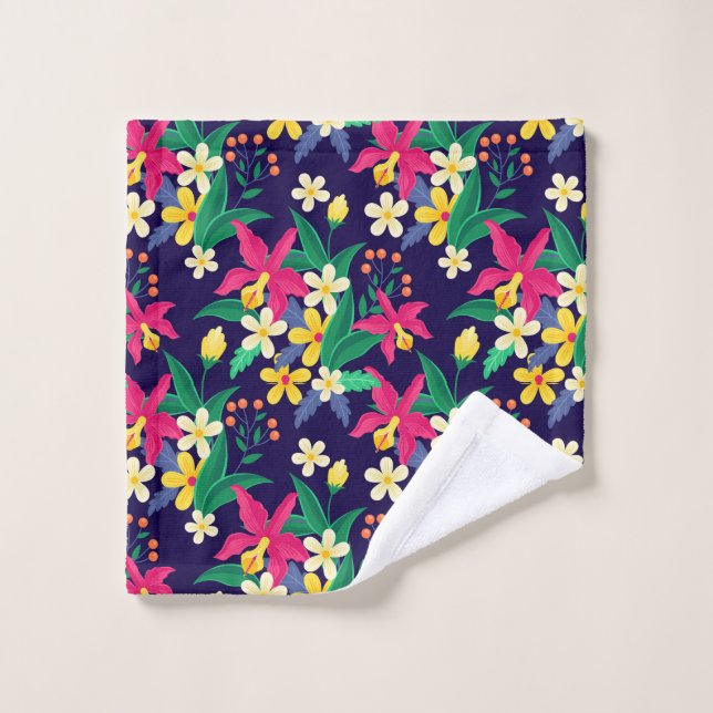 Colourful Exotic Flowers Leaves Pattern-23021 Wash Cloth (Wash Cloth)