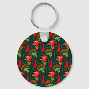 Colourful Exotic Flowers Leaves Pattern-23187 Key Ring