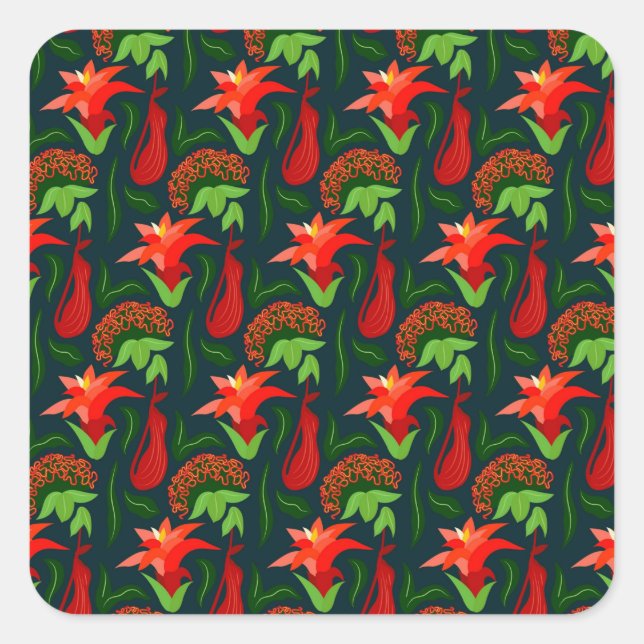 Colourful Exotic Flowers Leaves Pattern-23187 Square Sticker (Front)