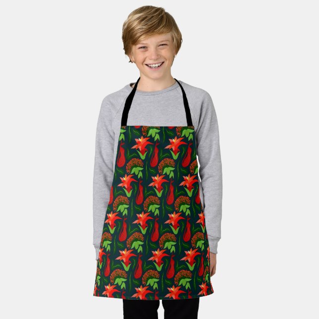 Colourful Exotic Flowers Leaves Pattern Apron (Worn)