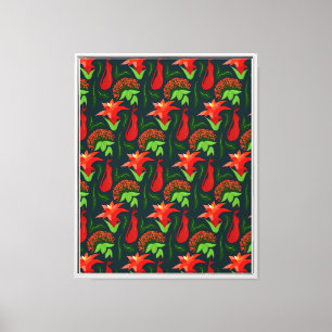 Colourful Exotic Flowers Leaves Pattern Canvas Print