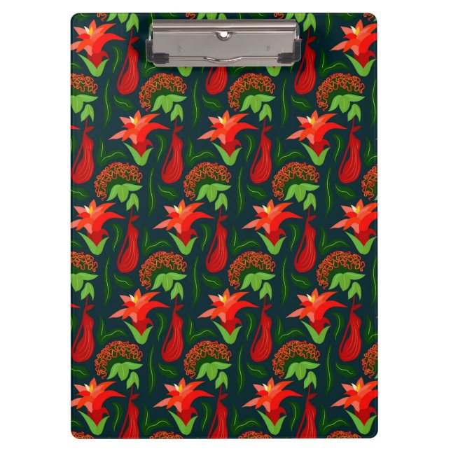 Colourful Exotic Flowers Leaves Pattern Clipboard (Front)