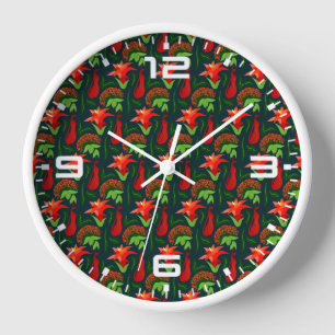 Colourful Exotic Flowers Leaves Pattern Clock