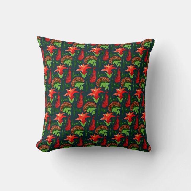 Colourful Exotic Flowers Leaves Pattern Cushion (Front)