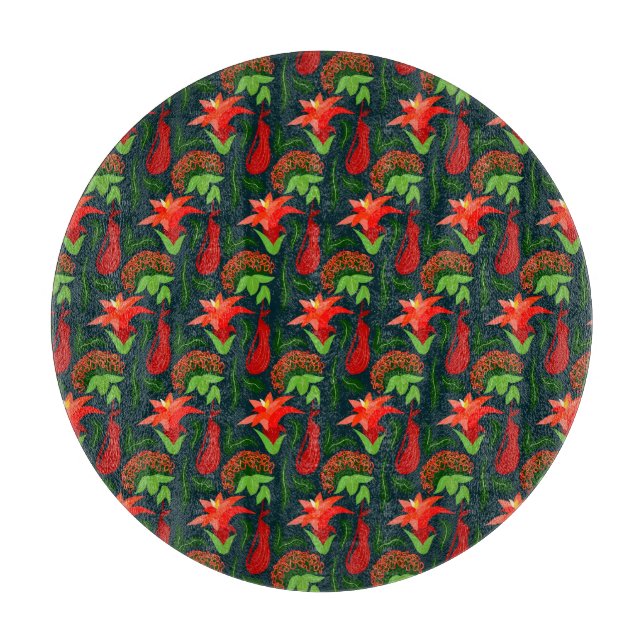 Colourful Exotic Flowers Leaves Pattern Cutting Board (Front)