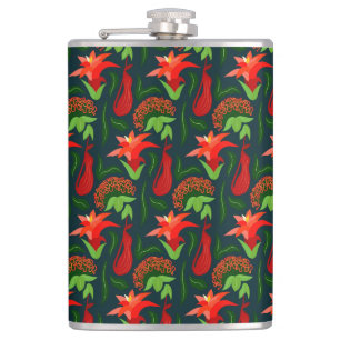 Colourful Exotic Flowers Leaves Pattern Hip Flask