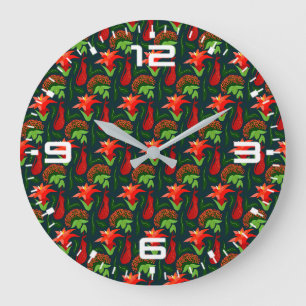 Colourful Exotic Flowers Leaves Pattern Large Clock