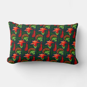 Colourful Exotic Flowers Leaves Pattern Lumbar Cushion