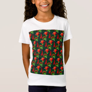 Colourful Exotic Flowers Leaves Pattern T-Shirt