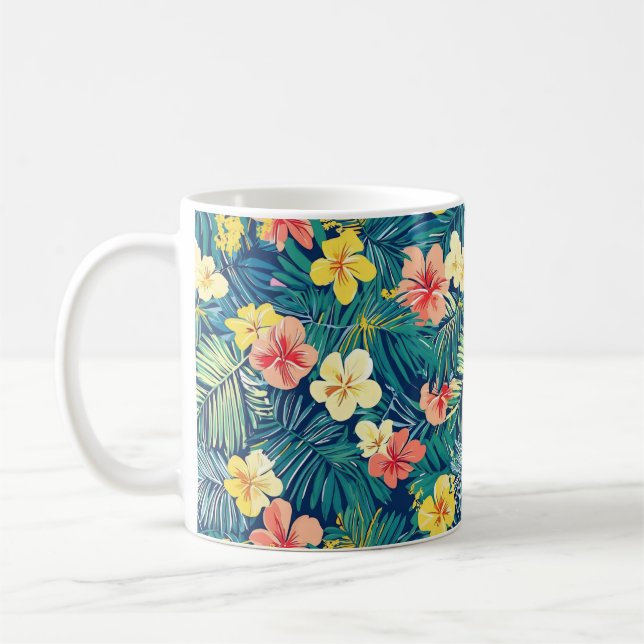 Colourful Exotic Flowers Pattern Coffee Mug (Left)