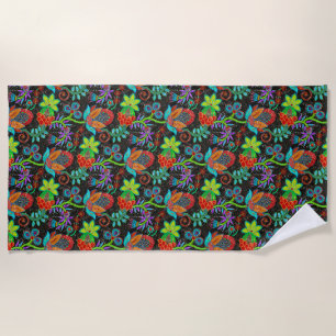 Colourful exotic flowers pattern, glass beads look beach towel