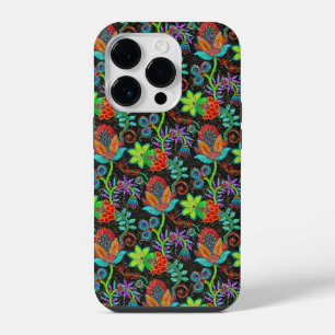 Colourful exotic flowers pattern, glass beads look iPhone 14 pro case