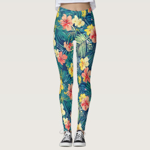 Colourful Exotic Flowers Pattern Leggings