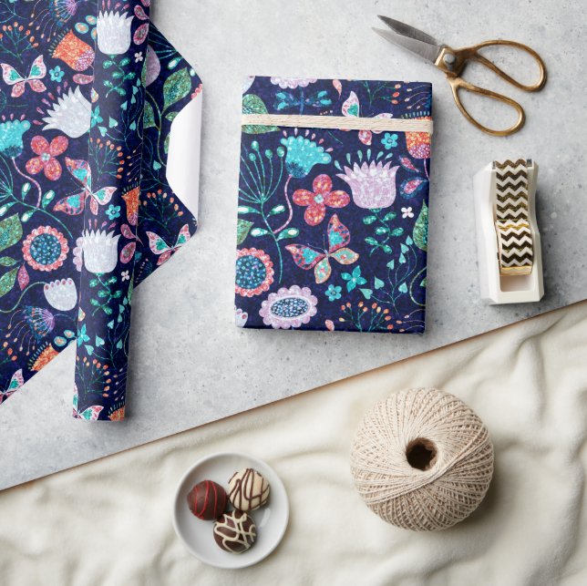 Colourful exotic flowers pattern wrapping paper (Crafts)