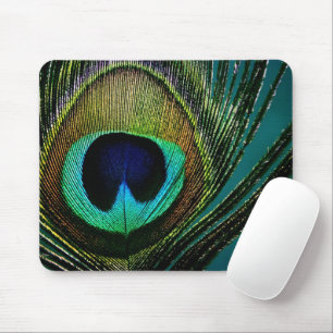 Colourful Exotic Peacock Feather Modern Photograph Mouse Pad
