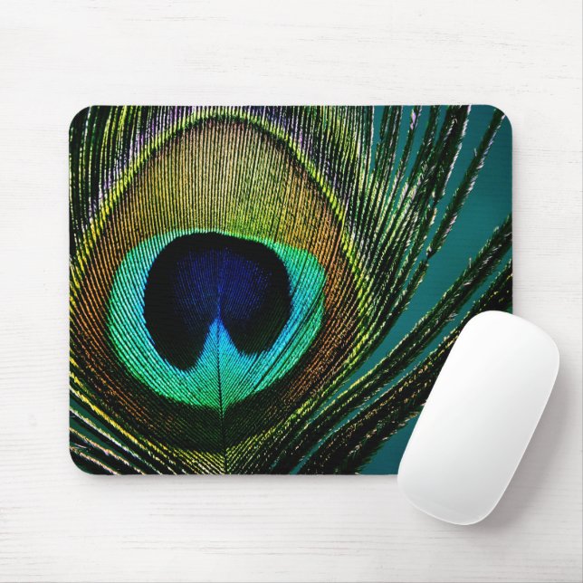 Colourful Exotic Peacock Feather Modern Photograph Mouse Pad (With Mouse)