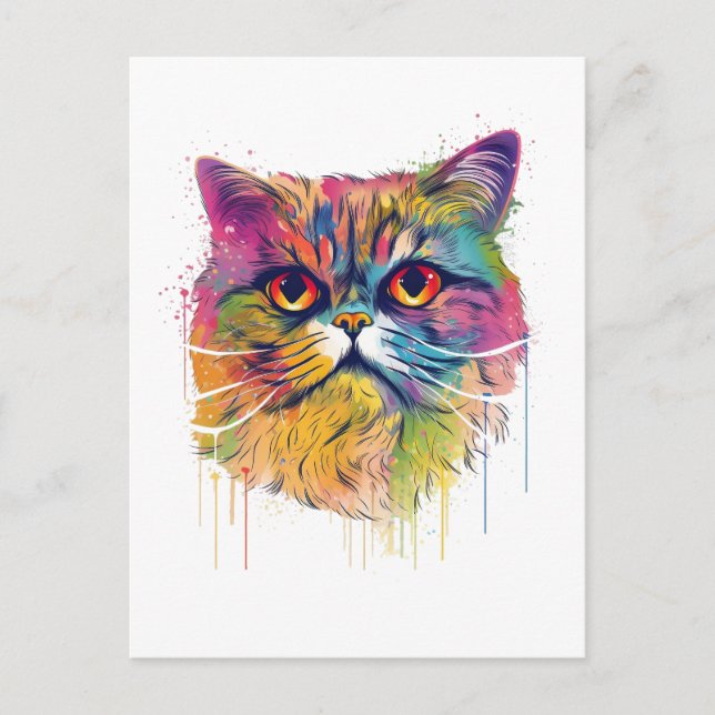 Colourful Exotic-shorthair cat Postcard (Front)