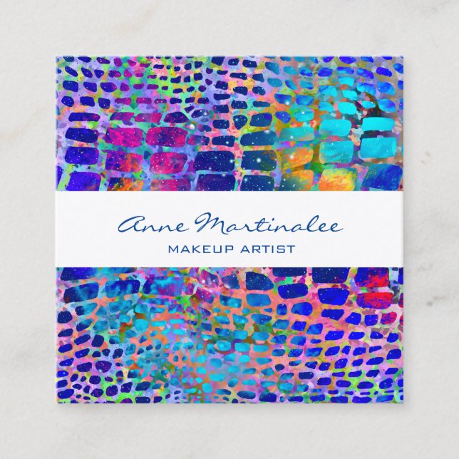 Colourful Exotic Snakeskin Print  Square Business Card (Front)