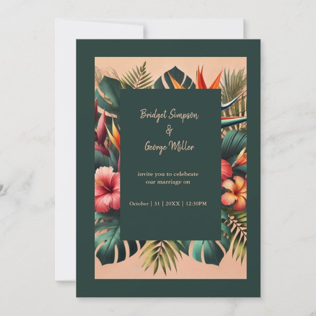 colourful Exotic Tropical Hawaiian Floral Wedding  Invitation (Front)