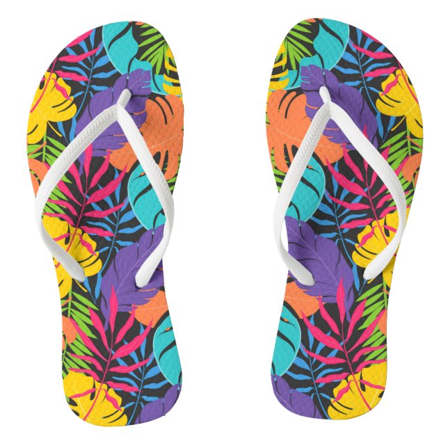 Colourful Exotic Tropical Leaves Pattern-23190 Jandals (Footbed)