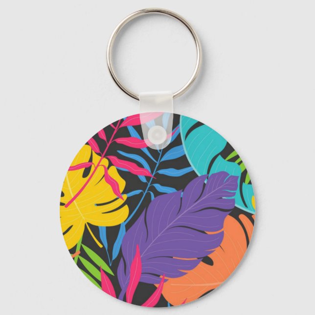 Colourful Exotic Tropical Leaves Pattern-23190 Key Ring (Front)