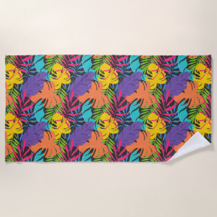 Colourful Exotic Tropical Leaves Pattern Beach Towel