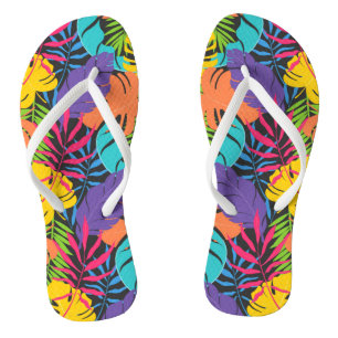 Colourful Exotic Tropical Leaves Pattern Jandals