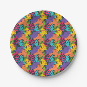 Colourful Exotic Tropical Leaves Pattern Paper Plate