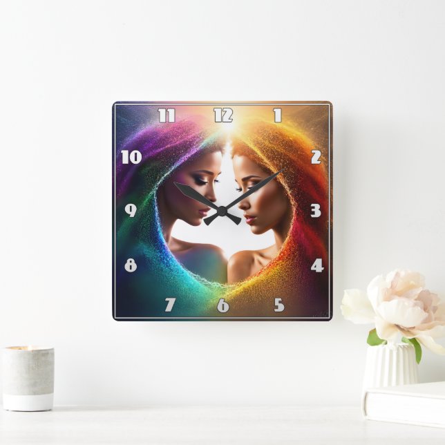 Colourful Expression of Duality and Harmony in Art Square Wall Clock (Home)