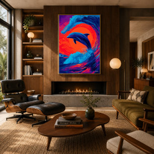 Colourful Expressionist Dolphin Wave Wall Art