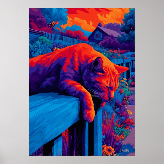 Colourful Expressionist Garden Cat Wall Art (Front)