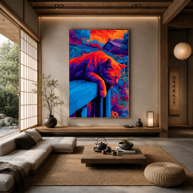 Colourful Expressionist Garden Cat Wall Art (Creator Uploaded)