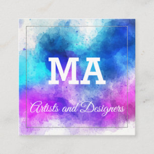 Colourful Expressive Watercolor Monogram Square Business Card