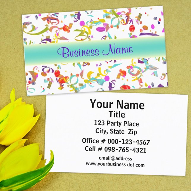Colourful Eye Catching Confetti Toss Over White  Business Card (business card confetti background front and back)