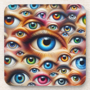 Colourful Eyes Hard Plastic Cork Back Coaster Set