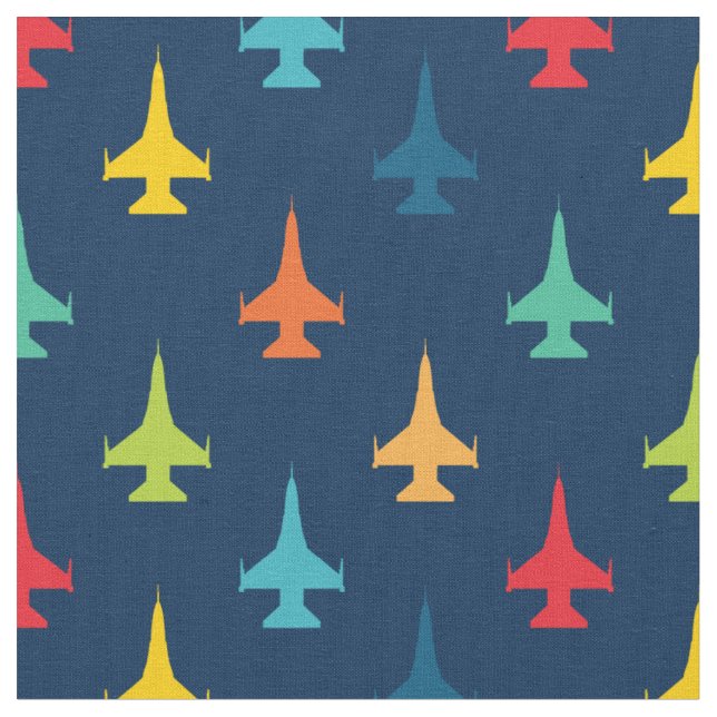 Colourful F-16 Viper Fighter Jet Pattern Primaries Fabric (Close Up)