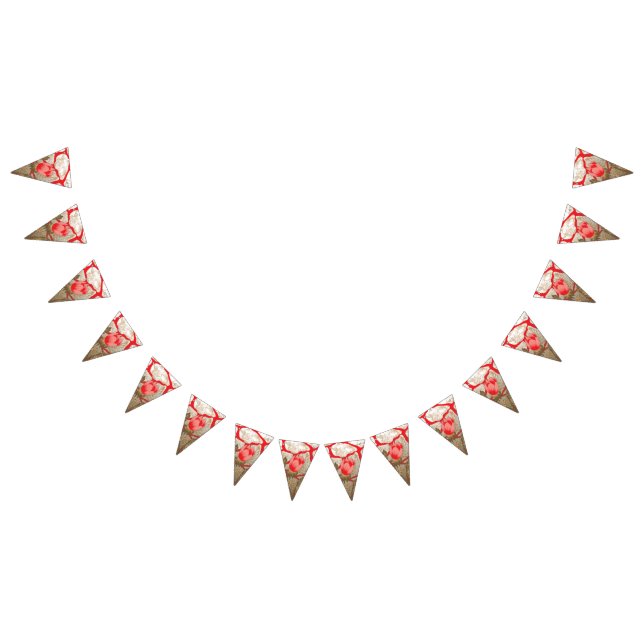 Colourful fabric design featuring a red and gold p bunting  (All)
