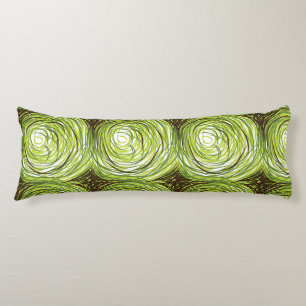 Colourful fabric design featuring green floral mot body cushion