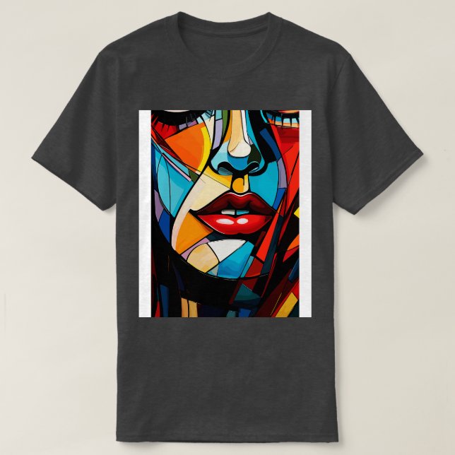 Colourful Face of a Woman Abstract Art T-Shirt (Design Front)
