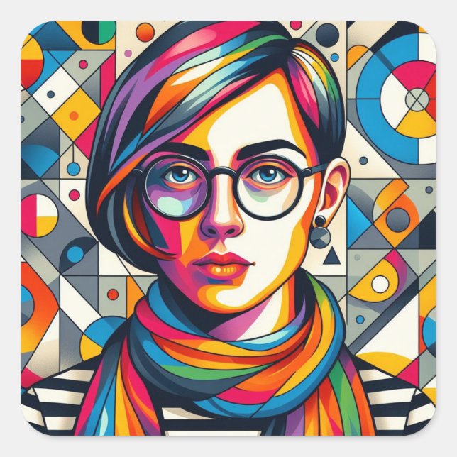 Colourful Face Square Sticker (Front)