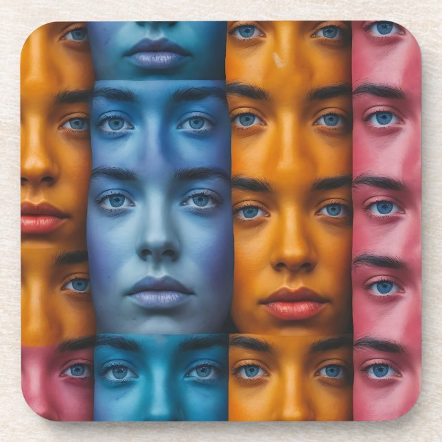 Colourful Faces Pattern Coaster (Front)