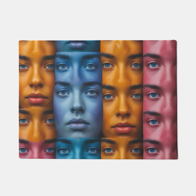 Colourful Faces Pattern Doormat (Front)