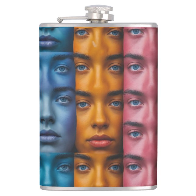 Colourful Faces Pattern Hip Flask (Front)