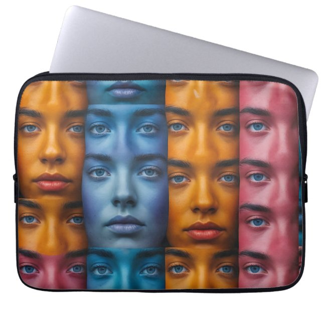 Colourful Faces Pattern Laptop Sleeve (Front)