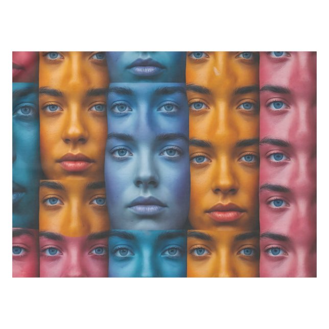 Colourful Faces Pattern Tablecloth (Front (Horizontal))