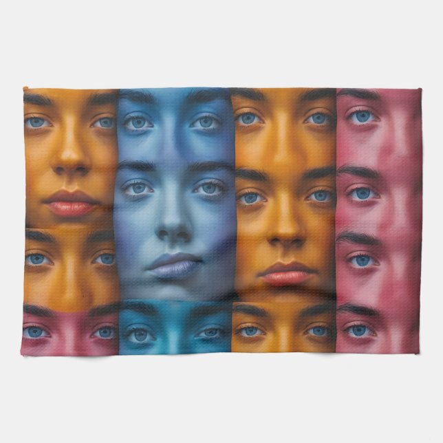 Colourful Faces Pattern Tea Towel (Horizontal)