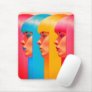 Colourful Faces Vibrant Multicolor Side Profiles Mouse Pad